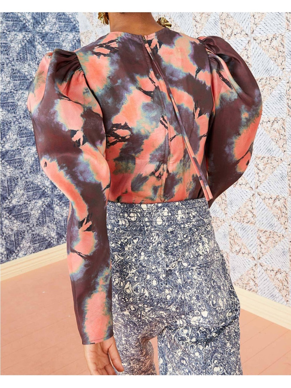 ULLA JOHNSON Rosewood 100% Silk Tie Dye Ora Long Sleeve Blouse - Picture 2 of 9
